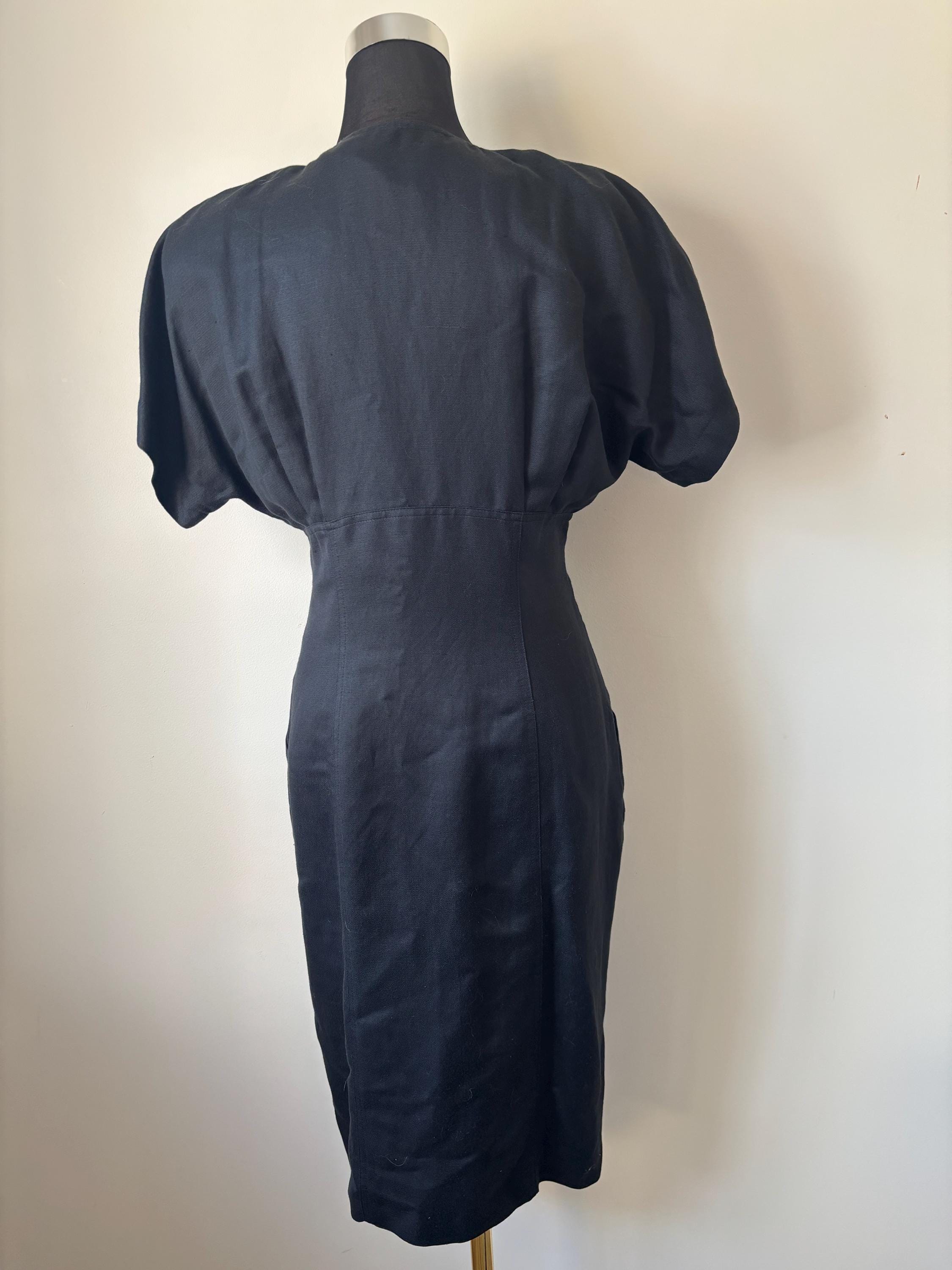 country road black linen dress Country Road Organically Grown Linen Shirred Midi Dress in Black
