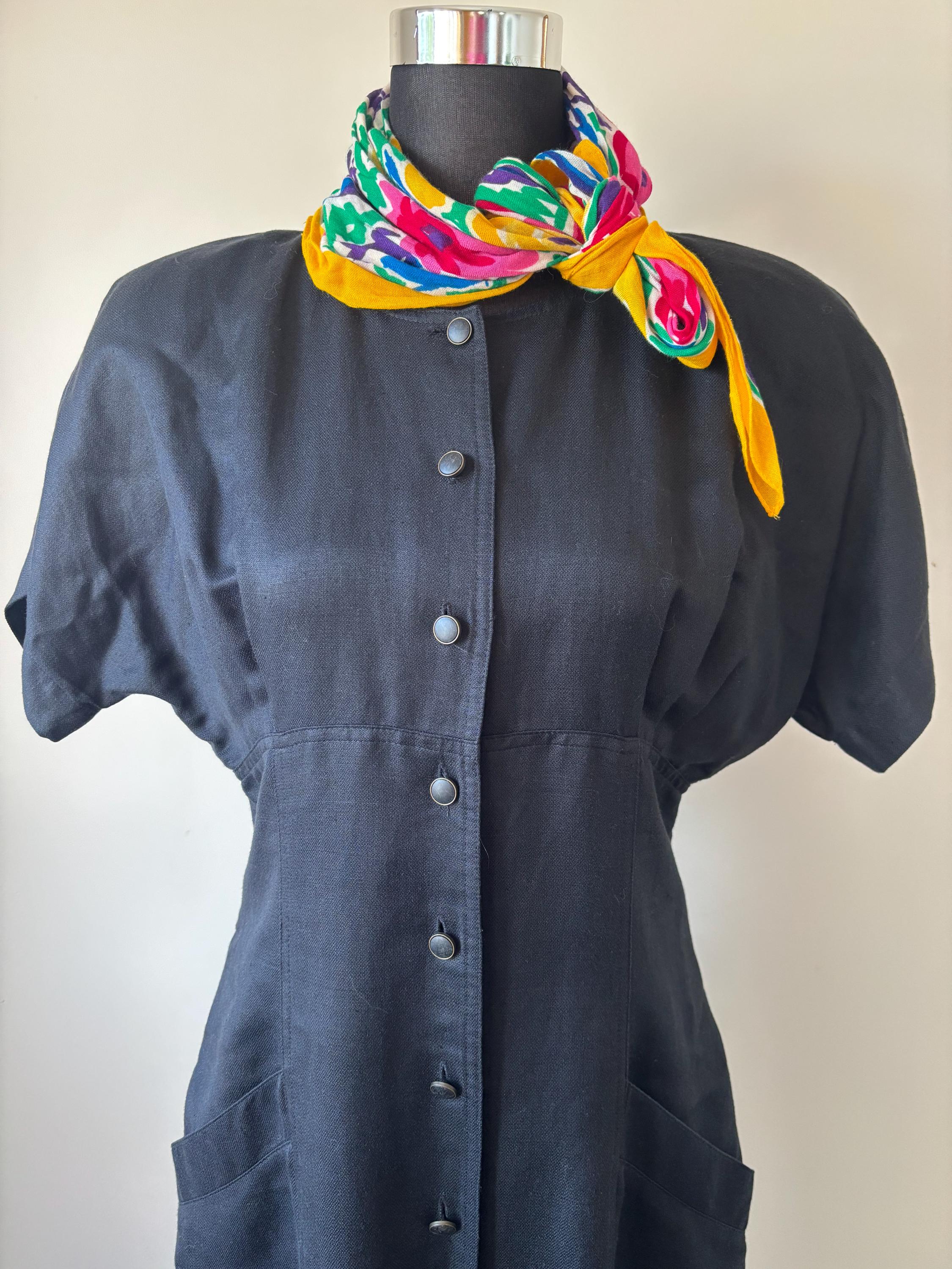 country road black linen dress Vintage Country Road Black Linen Blend Dress - Size 10