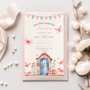 Editable Butterfly Birthday Invitation, Cute Enchanted Forest Birthday Invite for Girls, Instant Download, Digital Download