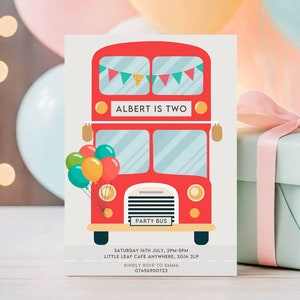 Bearbeitbare Transport Geburtstagseinladung, Bus einladen, roter Londoner Bus Geburtstag einladen, Party Bus, Jungenparty, bedruckbar, digitaler Download