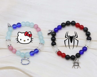 Heartfelt Bond: Spiderman and Hello Kitty Matching Bracelets with Magnetic Connection Magnetic Bracelets for True Fans!