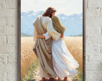 Jesus Hugging Girl Art Print, Christian Wall Art (Digital Download)