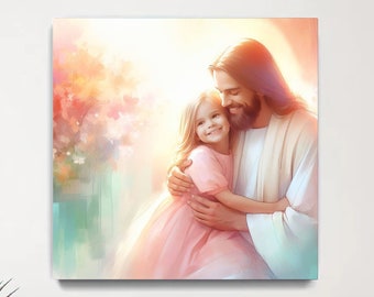 Child of God | Christian nursery for girl | Daughter of God | Christian painting | Kids digital prints | Portrait of Jesus holding a girl