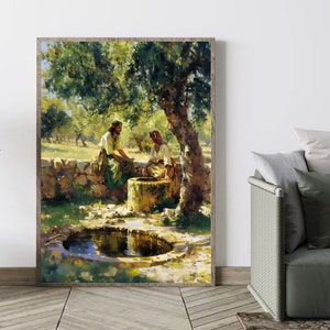 Gesù che parla con una donna samaritana / Arte femminile / Decorazione biblica cristiana / Stampa ispiratrice / Arte murale religiosa