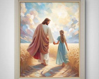 Jesus and Girl Print, Christian Wall Art, Faith Gift (Digital Download)
