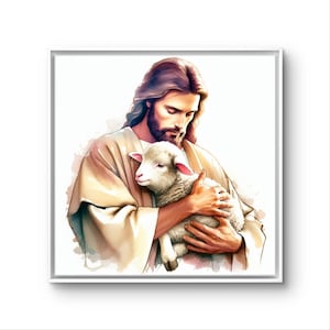 The Lord Is My Shepherd – Psalm 23 Jesus Print, Christian Wall Art, Digital Download, Jesus and Lamb, Father&#39;s Day, Christian Gift for Him