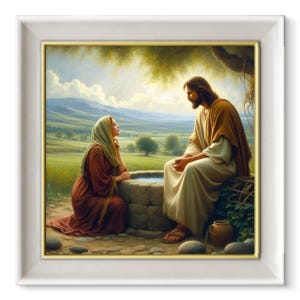 Jesus and the Samaritan Woman Art, Christian Art, Bible story, Wall Decor, christian gift present, christian painting printable digital art