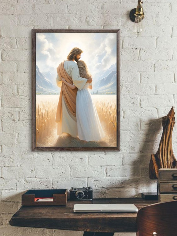 Jesus Hugging Girl Art Print, Christian Wall Decor (Digital Download)
