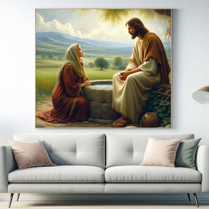 Jesus and the Samaritan Woman Art | Christian Bible Decor | Inspirational Print | Religious Wall Art
