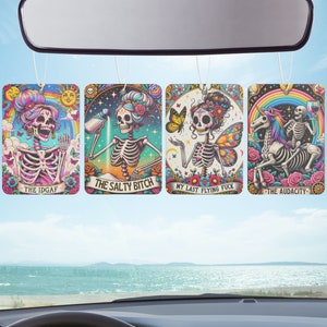 Benutzerdefinierte Tarot-Karte Lufterfrischer, Skelett Charakter Auto Duft, neue Autozubehör, Bachelorette Braut Mädchen Reise Party, beste Freundin Geschenke