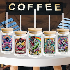 Benutzerdefinierte Tarot Karte Eiskaffeetasse, Glasbecher, 16 Unzen Glastasse, Bierdose Glas mit Deckel und Strohhalm, Brautjungfer Partyvorschlag, Geschenk für Sie