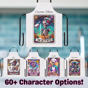 Nombre personalizado Delantal del chef, Personaje de carta del tarot personalizado, Regalos foodie, Regalo de Navidad para panaderos, Regalos de cocina para ella, Delantal de mujer
