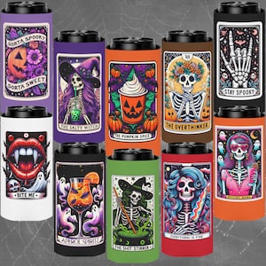 Benutzerdefinierte Tarot-Karte Halloween Dose Coozie, gruseliger Dosenkühler, Getränkeisoler, Bierhalter, Herbst-Halloween-Gastgeschenke, Herbstdekor