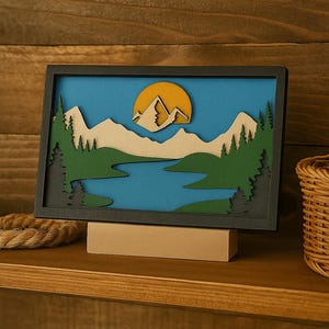 Wooden Mountain Landscape Multi-Layer Wall Art – 4 x 6 Inches