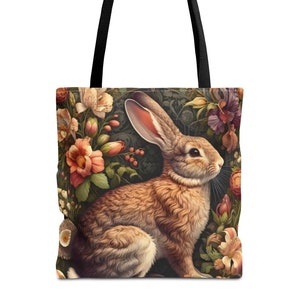 Forest Rabbit Tote Bag William Morris Inspired Animal Print Bag Rabbit and Flowers Bag Gift For Him Or Her Vintage Style Floral Bag Present