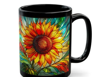 Sunflower Stained Glass Art Ceramic Coffee Mug - Floral Decor