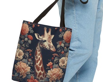 Floral Giraffe Tote Bag William Morris Inspired Giraffe and Flowers Shopping Bag Vintage Floral Art Bag Cute Giraffes Bag Animal Lover Gift