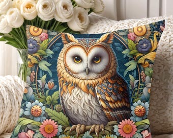 Uilkussen: botanisch kussen in William Morris-stijl (inclusief inzetstuk)