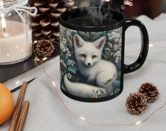 Little White Fox Mug William Morris Inspired Cute Coffee Mug Floral Cottagecore Vintage Style Lover Gift For Her And Him Ceramic Mug 11oz