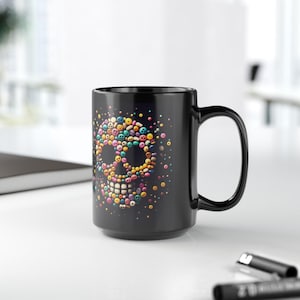 Halloween Skull Mug Colorful Skull Black Coffee Mug Day of the Dead Mug Spooky Season Gift for Halloween Goth Ceramic Mug 11oz or 15oz