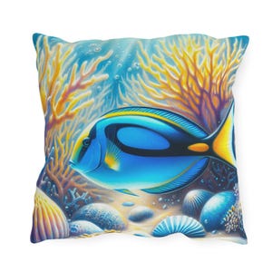 Ocean Fish Outdoor Pillows - Colorful Striped Fish Design, Beach Decor Cushions, Nautical Throw Pillow, Tropical Patio Accessories, Coastal