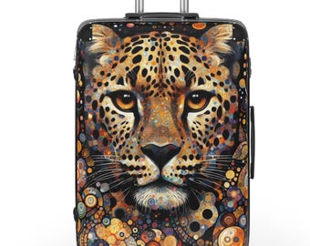 Leopard Suitcase - Gustav Klimt Art, Rolling Luggage, Safari Animal, Hard Shell Travel Gift Bug