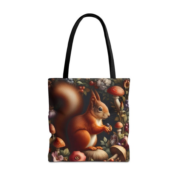 Cute Squirrel Tote Bag AOP William Morris inspired Animal Print Bag Mothers Day Gift for Her Vintage Style Floral Bag