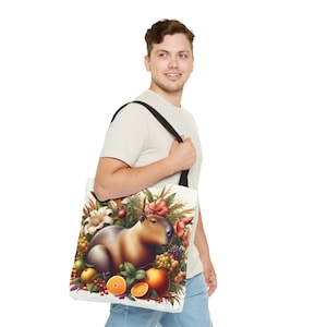 Capybara Tote Bag AOP William Morris Inspired Animal Print Bag Capybara and Flowers Bag Gift for Her And Him Vintage Style Floral Bag