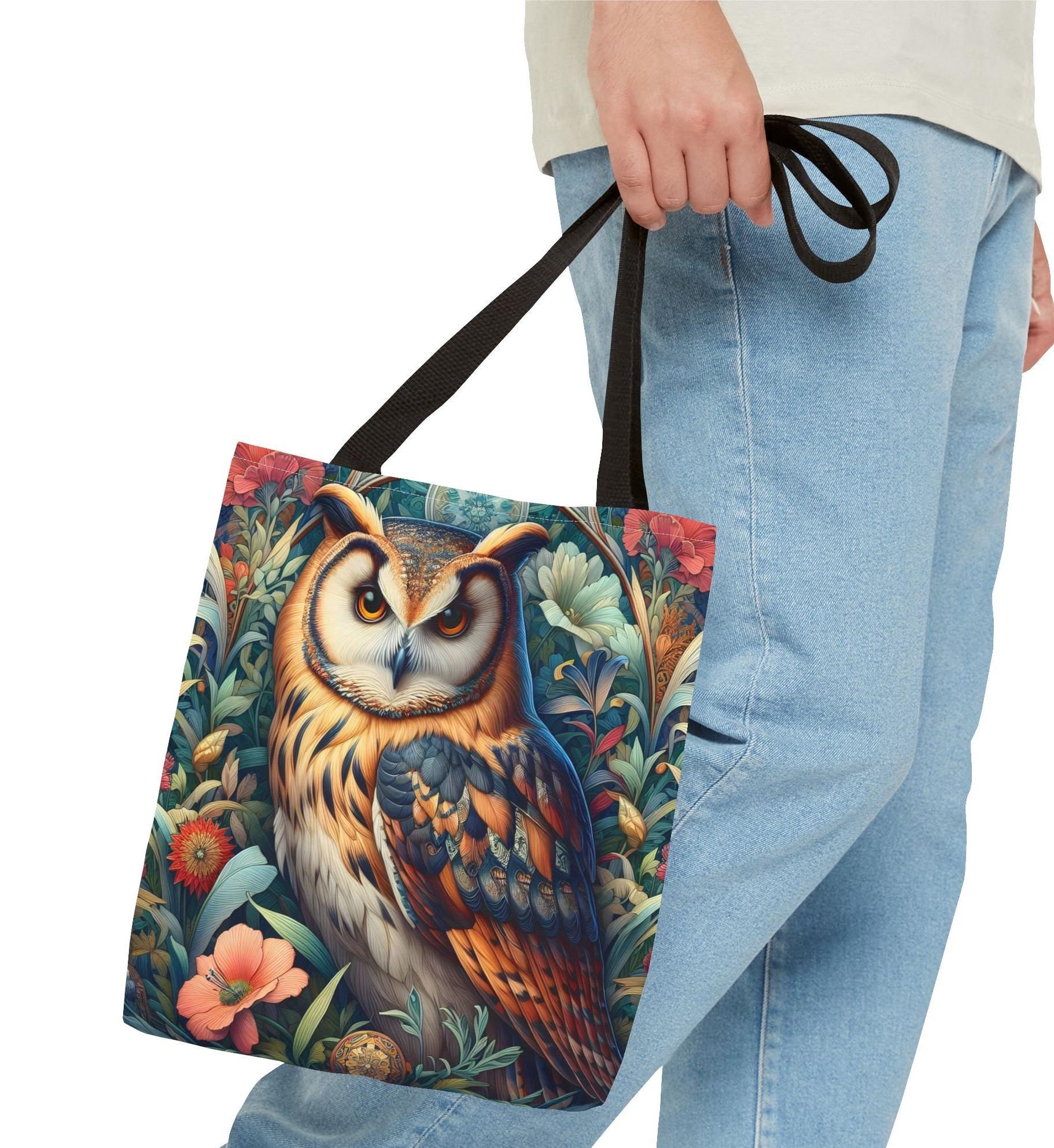 Floral Owl Tote Bag, William Morris Style Animal Print