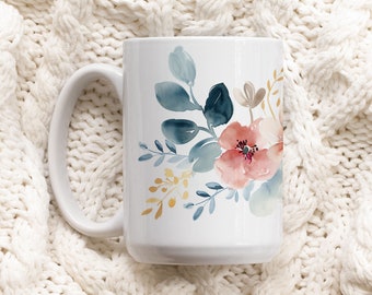 Pressed Floral Mug, Boho Wildflowers Cottagecore Coffee Mug, Botanical Tea Cup, Pastel Floral Nature Mug, Flower Garden Lover Gift, L12