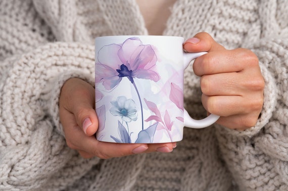 Aquarell Blumen Becher, Boho Wildblumen Cottagecore Kaffeetasse, botanische Teetasse, Pastell Blumen Natur Becher, Blumengarten Liebhaber Geschenk, L10