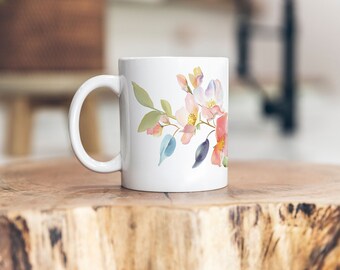 Pressed Floral Mug, Boho Wildflowers Cottagecore Coffee Mug, Botanical Tea Cup, Pastel Floral Nature Mug, Flower Garden Lover Gift, L6