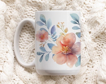 Pressed Floral Mug, Boho Wildflowers Cottagecore Coffee Mug, Botanical Tea Cup, Pastel Floral Nature Mug, Flower Garden Lover Gift, L14
