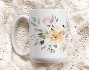 Pressed Floral Mug, Boho Wildflowers Cottagecore Coffee Mug, Botanical Tea Cup, Pastel Floral Nature Mug, Flower Garden Lover Gift, L11