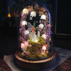 Luminária de flores feita à mão com cristais brilhantes e fada, luz noturna de lírio do vale, luminária de cogumelo fofa, presente exclusivo, decoração de casa de conto de fadas