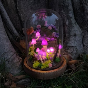 Unique Handmade Purple Mushroom Lamp Fairy Glowing Crystal Night Light Magic Forest Rustic Home Decor Christmas Birthday Gift Nature Lover