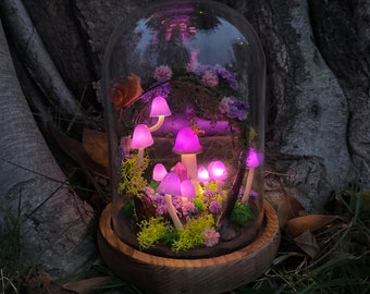 Lampada a forma di fungo viola fatta a mano, luce notturna in cristallo luminoso, decorazione rustica per la casa, regalo di compleanno per gli amanti della natura.
