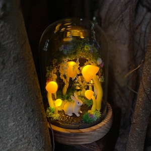 Cute Bunny Mushroom Lamp with Wreath Handmade Mushroom Night Light Woodland Nightlight Table Lamp Unique Home Decor Birthday Christmas Gift