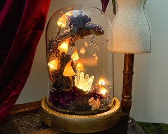 Lámpara de seta de luna de ensueño con pequeña hada, luz nocturna púrpura, cristal brillante mágico, regalo único hecho a mano para cumpleaños, Navidad, decoración del hogar
