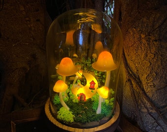 Handmade Fantasy Mushroom Lamp Glowing Moon Cottage & Cute Bunny Mushroom Nightlight for Kids and Mom Magic Home Decor Unique Birthday Gifts