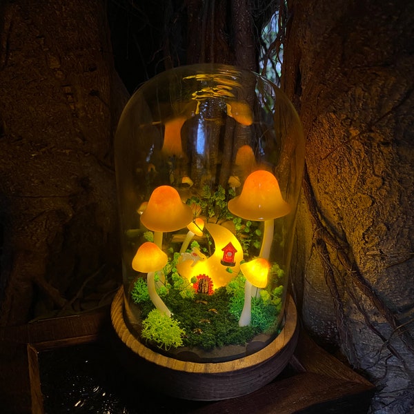 Handmade Fantasy Mushroom Lamp Glowing Moon Cottage & Cute Bunny Mushroom Nightlight for Kids and Mom Magic Home Decor Unique Birthday Gifts