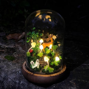Handmade Mushroom Lamp with Deer in the Forest Glowing Crystal Night Light Woodland Mushroom Table Lamp Unique Gift Idea For Nature Lover