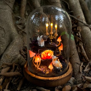 Handmade Mushroom Table Lamp Glowing Crystal Miniature Fireplace Unique Home Decor Fantasy Night Light for Cat Lover Birthday Christmas Gift