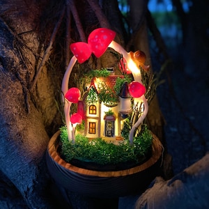 Glowing Mushroom Night Light, Handmade Woodland Cottage, Mushroom Lamp, Cozy Home Decor, Unique Birthday Christmas Gift Night Light for Kids