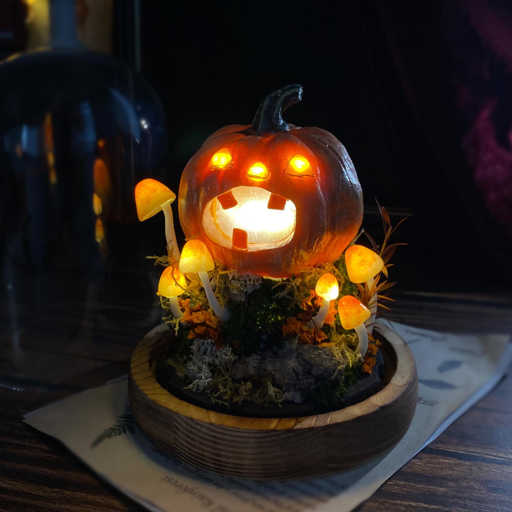 Halloween Pumpkin Mushroom Lamp, Cute Jack O Lantern Lamp