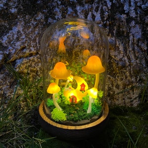 Handmade Fantasy Mushroom Lamp Glowing Moon Cottage & Cute Bunny Mushroom Nightlight for Kids and Mom Magic Home Decor Unique Birthday Gifts