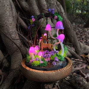 Handmade Mushroom Lamp with Cute Deer in Forest Glowing Mushroom Table Lamp Unique Home Decor Purple Mushroom Night Light Birthday Gift