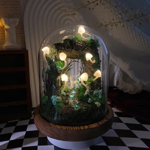 Enchanted Forest Mushroom Lamp Miniature Cave with Creek & Deer Fantasy Micro Landscape Whimsical Home Decor Mushroom Nightlight Unique Gift image 9