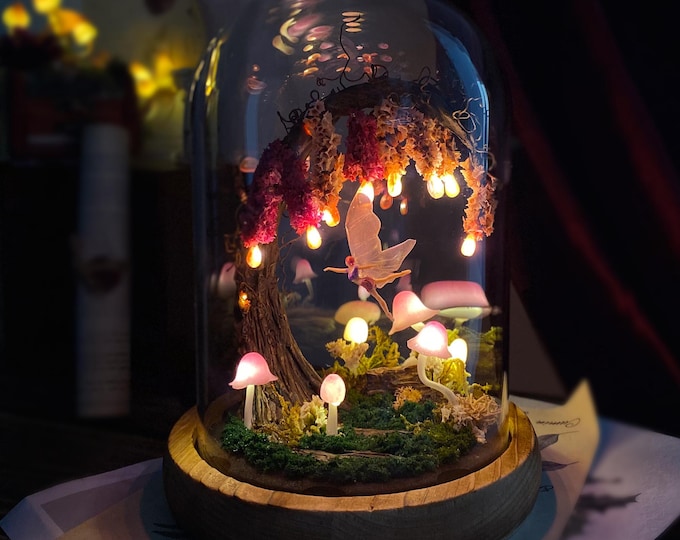 Pink Wisteria Fairy Unicorn Mushroom Night Light, Magic Mushroom Lamp, Cute Fairy Lamp, Flower Nightlight, Enchanted Fairy Decor,Unique gift