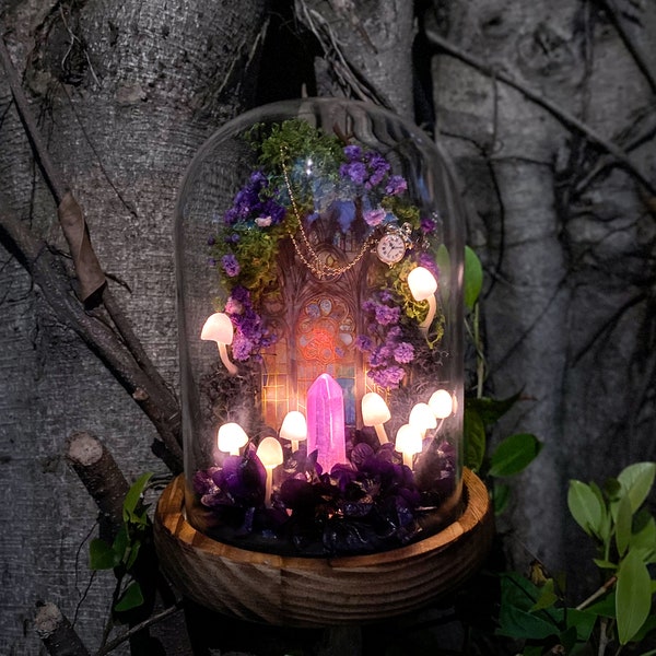 Lámpara de hongo de cristal de amatista hecha a mano, brillante, púrpura, decoración para el hogar, bosque, regalo único de cumpleaños o Navidad para niños, linda luz nocturna de bosque